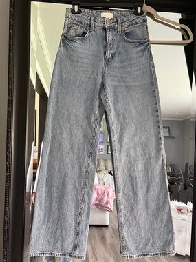 H&M Light Blue High-Rise Wide Leg Jeans